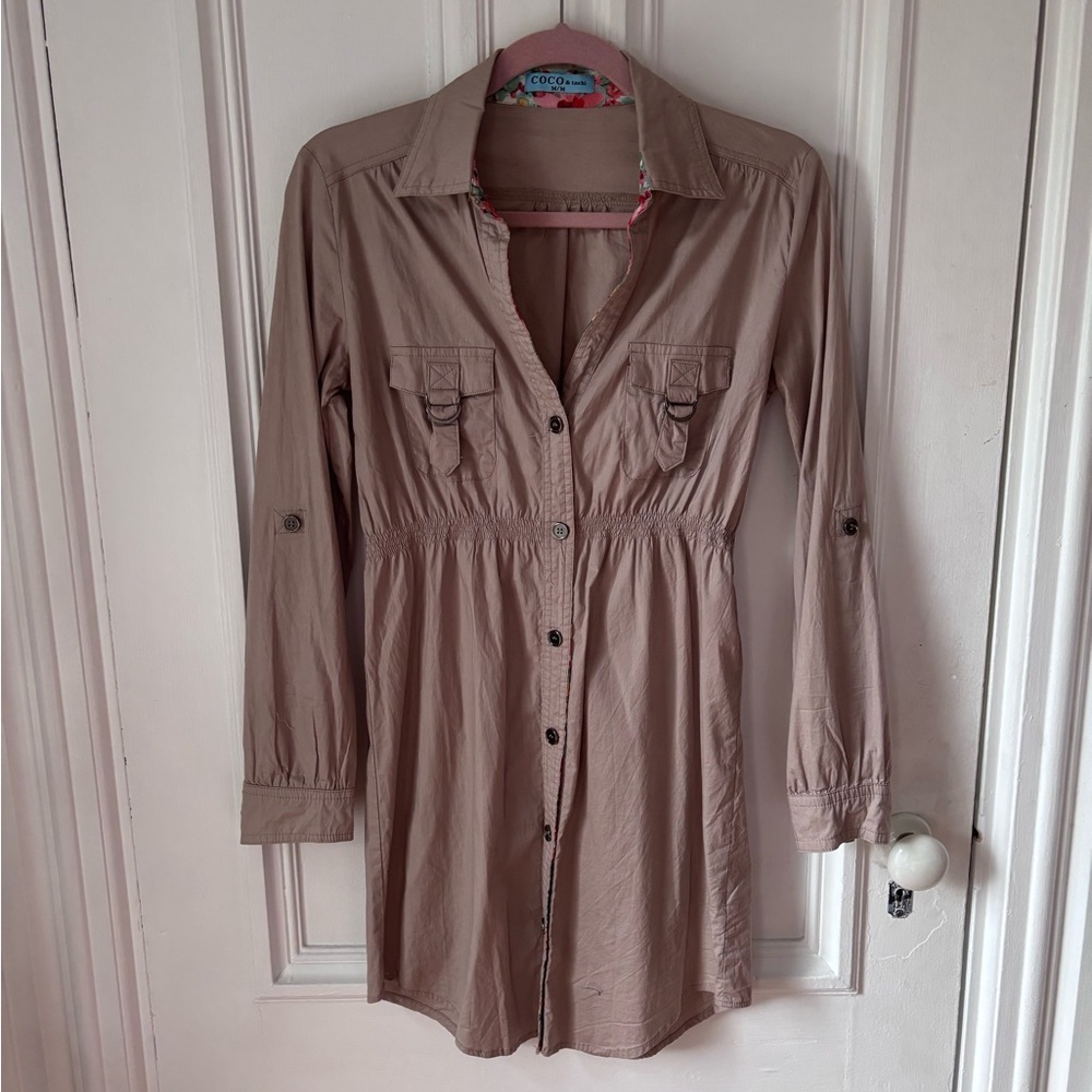 Women’s Coco & Tashi Long Sleeve Button Front Safari Style Dress Medium